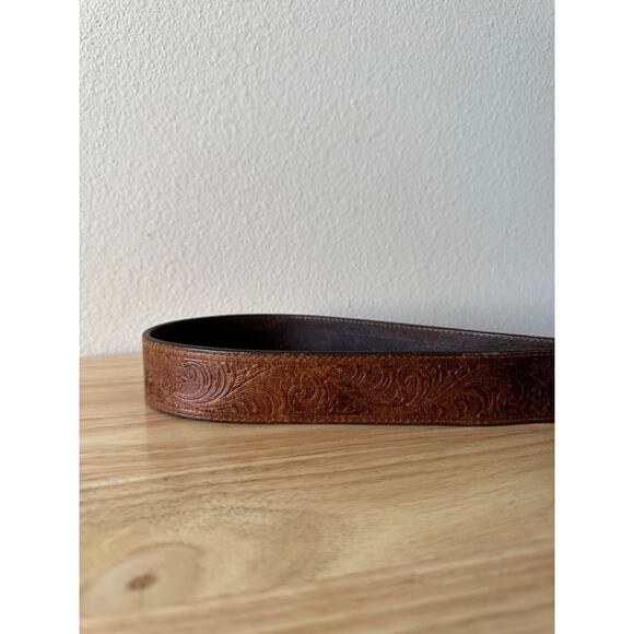 Silver Creek Classics Mens Brown Leather Tooled Belt Silver Buckle Size 42 - Picture 5 of 15